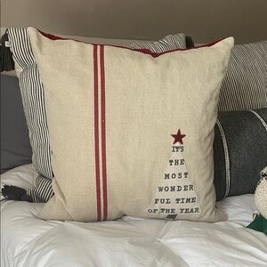 Pottery Barn Cream and Red Holiday Pillow down feather insert